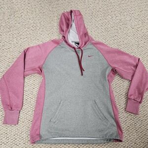 Nike Therma Fit Womens Hoodie Medium Red Gray Heather Fleece Pullover 518115